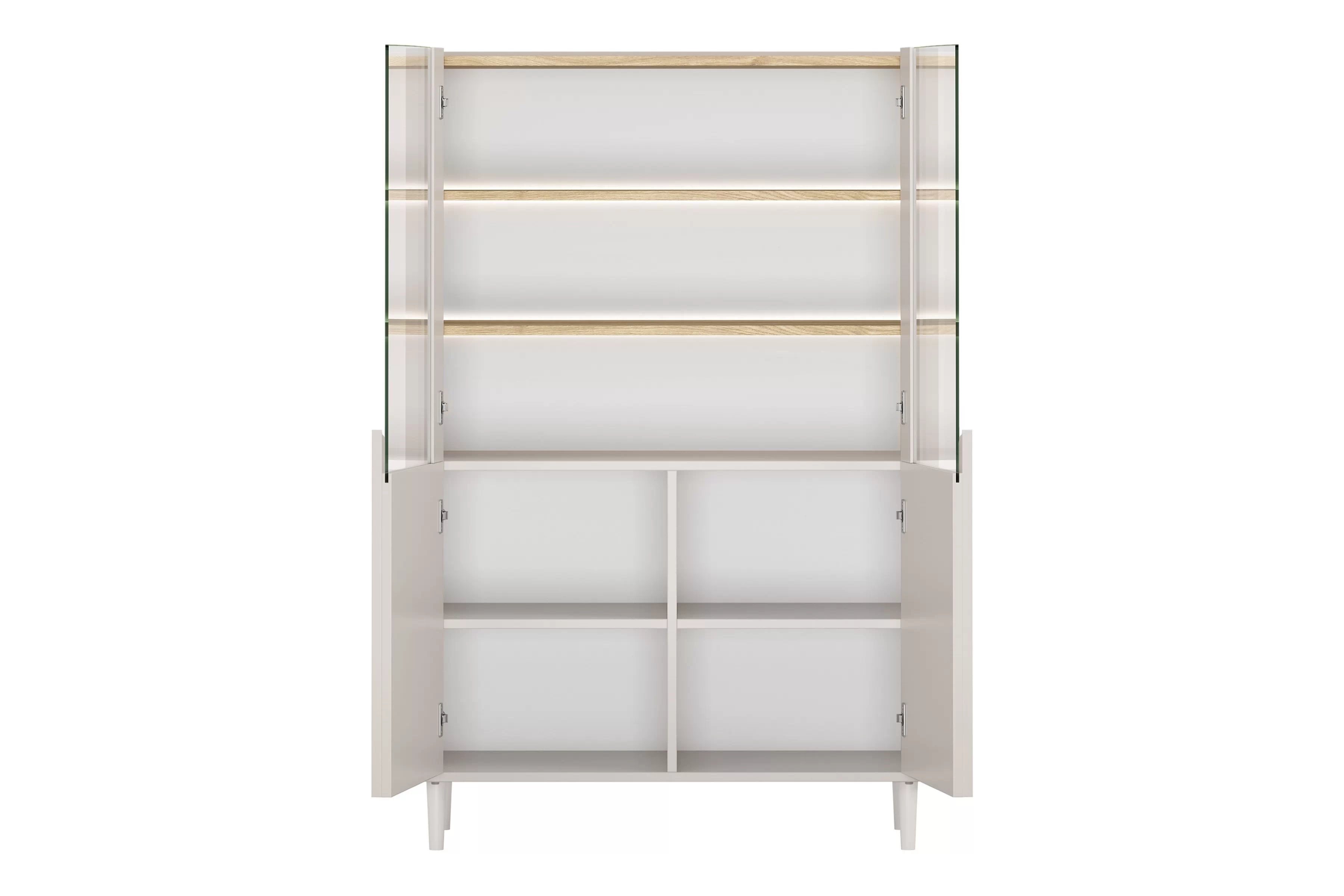 Vitrína Amilio 100 cm na nožičkách - kašmírová / dub olejovaný Vitrína Amilio do obývacej izby 100 cm na nôžkach - kašmír / Dub olejowany / úchyty kašmír