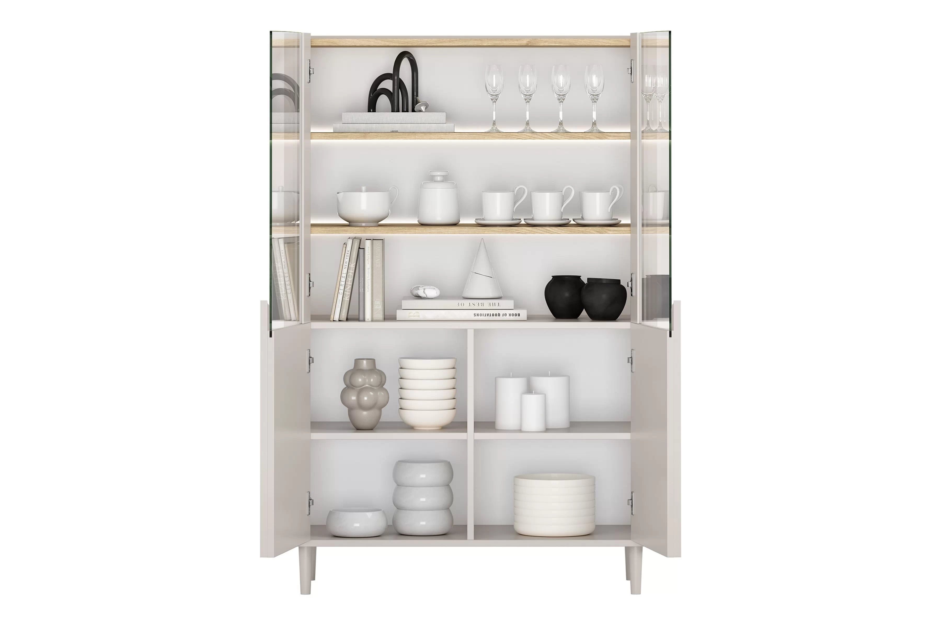 Vitrína Amilio 100 cm na nožičkách - kašmírová / dub olejovaný Vitrína Amilio do obývacej izby 100 cm na nôžkach - kašmír / Dub olejowany / úchyty kašmír