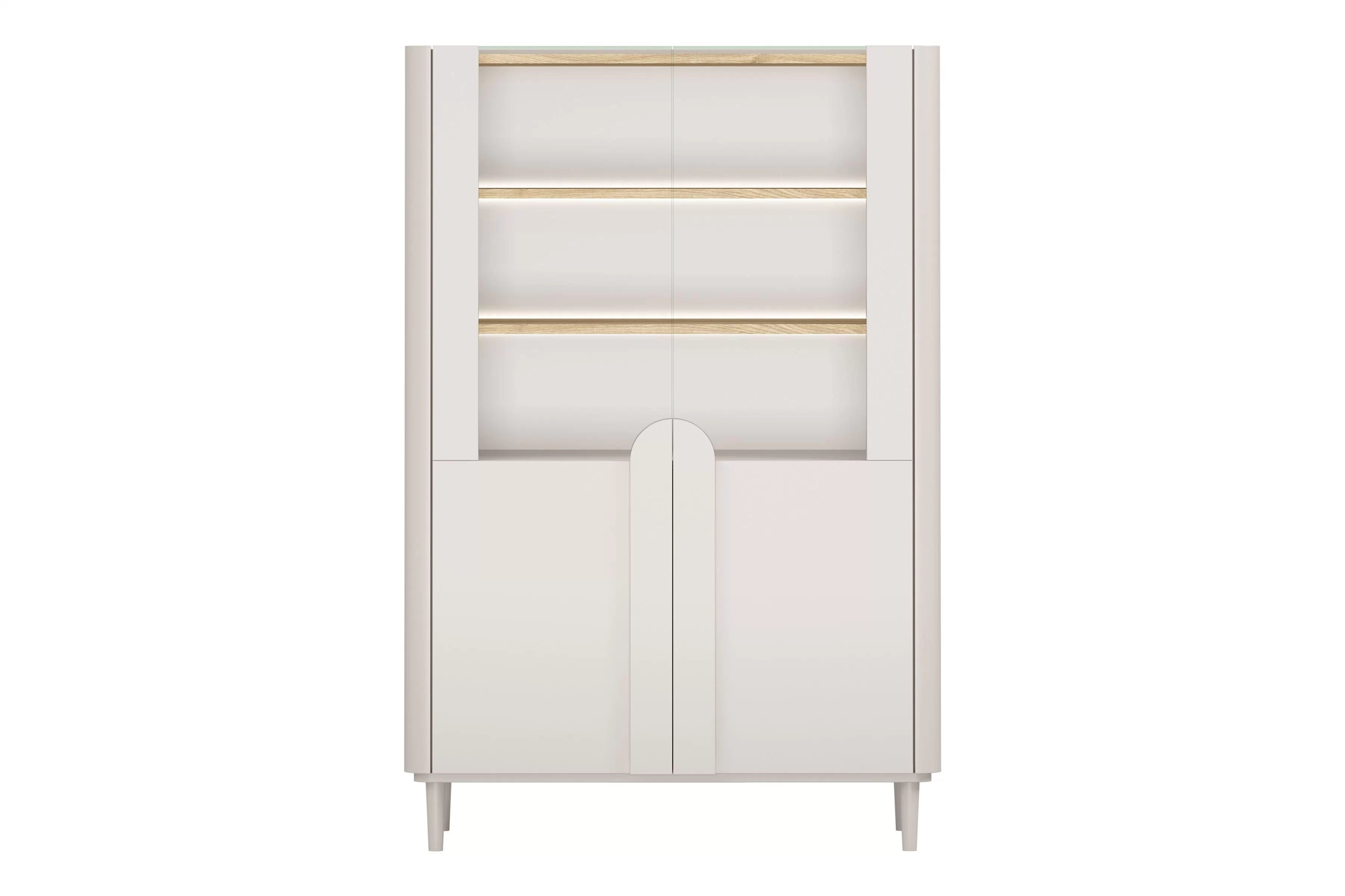 Vitrína Amilio 100 cm na nožičkách - kašmírová / dub olejovaný Vitrína Amilio do obývacej izby 100 cm na nôžkach - kašmír / Dub olejowany / úchyty kašmír