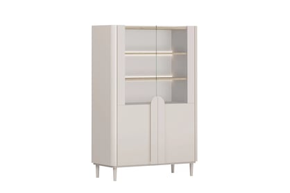 Vitrína Amilio 100 cm dvoudveřová na nožkách - kašmír / olejovaný dub / úchyty kašmír