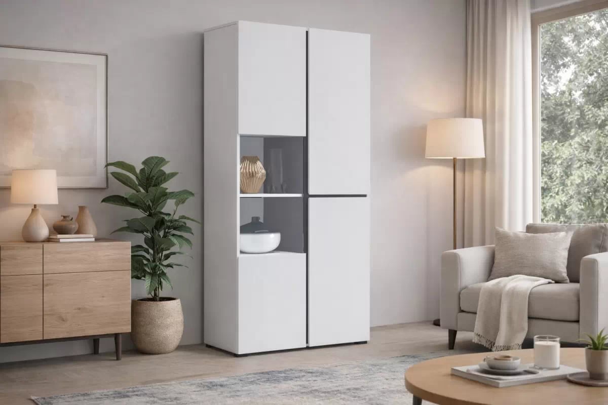 Vitrína Cross 79 cm dvoudveřová - bílá / černá Vitrína Cross 79 cm - bílá / černá