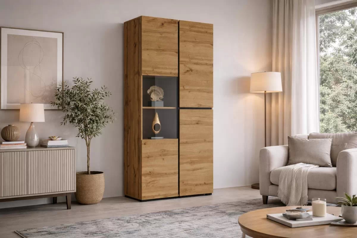 Vitrína Cross 79 cm – dub wotan / čierna Vitrína Cross 79 cm - Dub wotan / Čierny