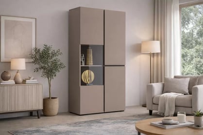 Vitrína Cross 79 cm dvoudveřová - kašmír / černá Vitrína Cross 79 cm - kašmír / černá