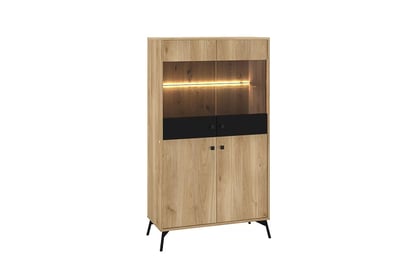 Vitrína Verlin 03 s osvětlením LED 90 cm - dub castello / černá