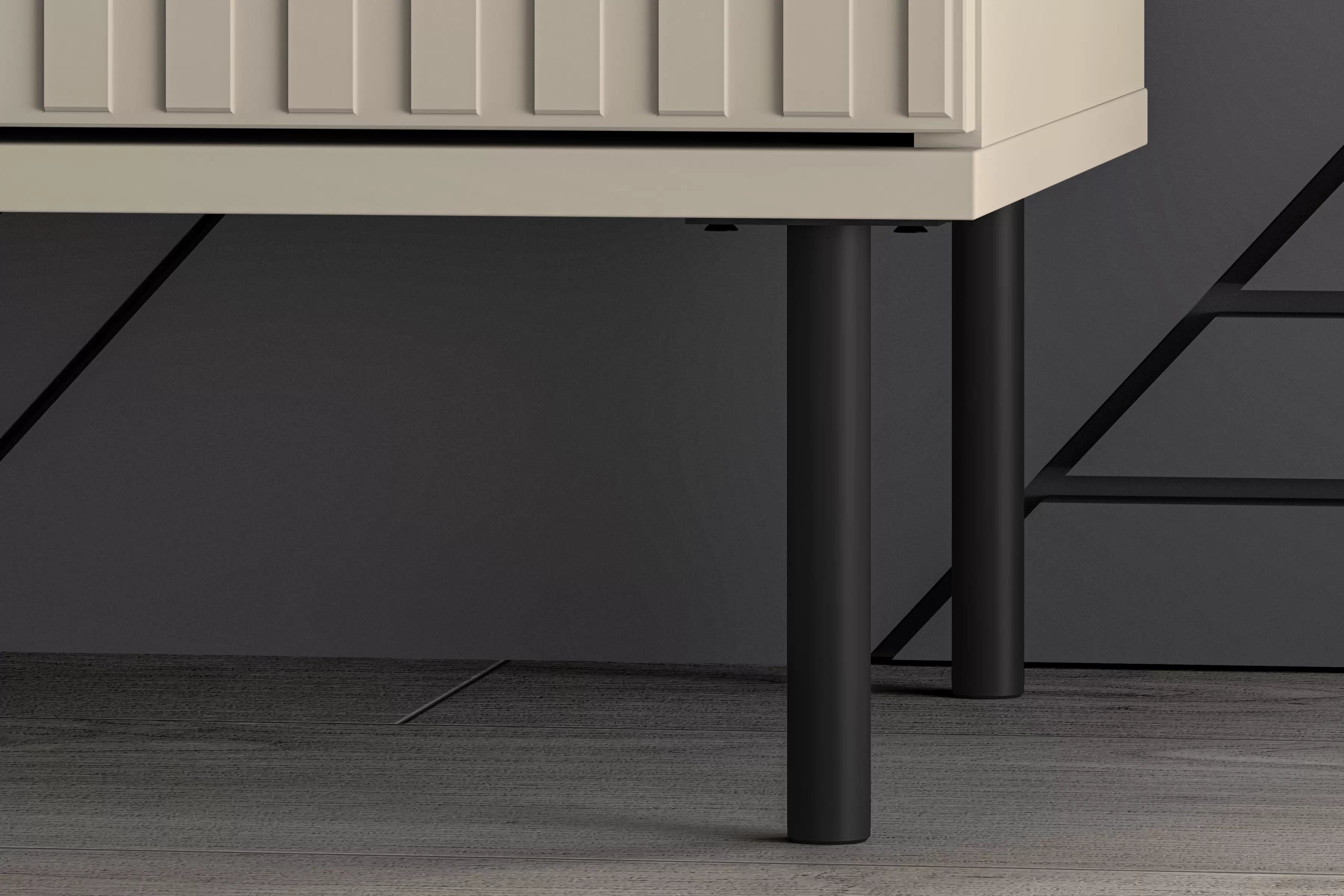 Stojací vitrína Jamuzi 92 cm - kašmírová / černé nožky Vitrína čtyřdveřová Jamuzi 03 s frézovanou přední částí - kašmír / černá nozki