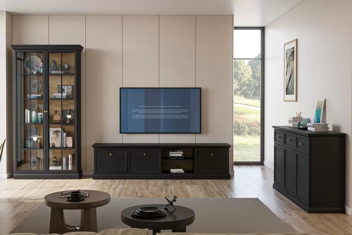 Vitrína Emolio 118 cm s LED osvetlením - grafitová Vitrína štvordverová Lucca s osvetlením LED 118 cm - grafit