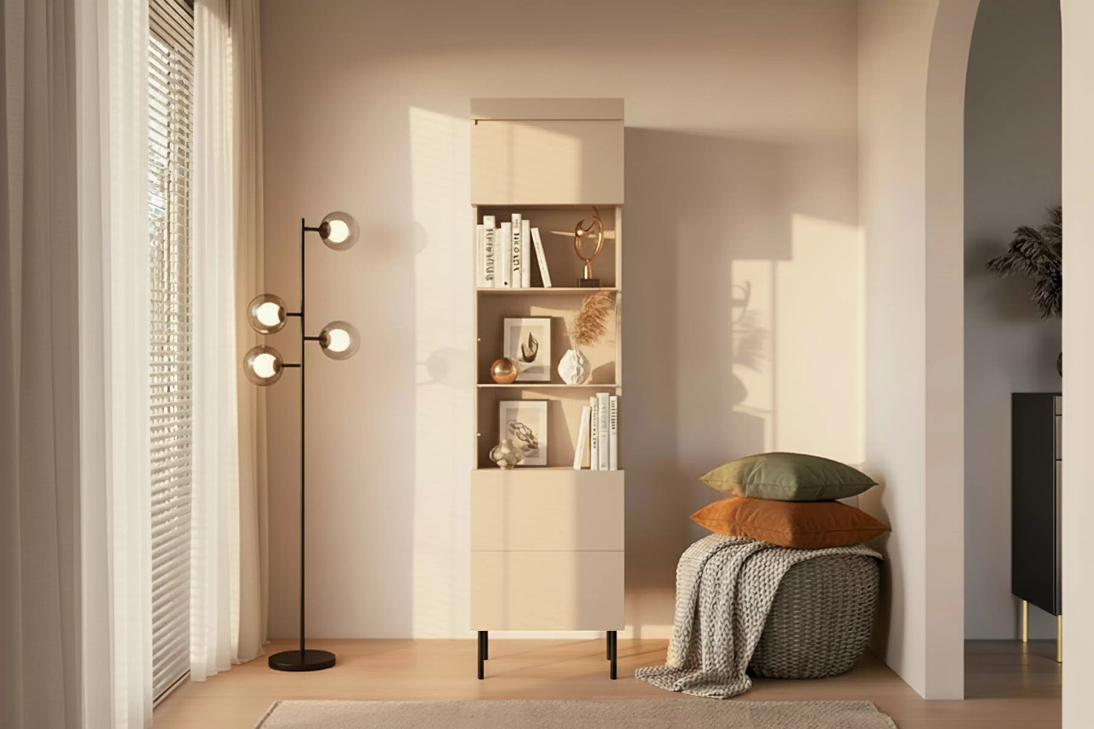 Vitrína Sentia 53 cm - kašmírová / černá Vitrína pro obývacího pokoje Sentia 1D - kašmír / černá 