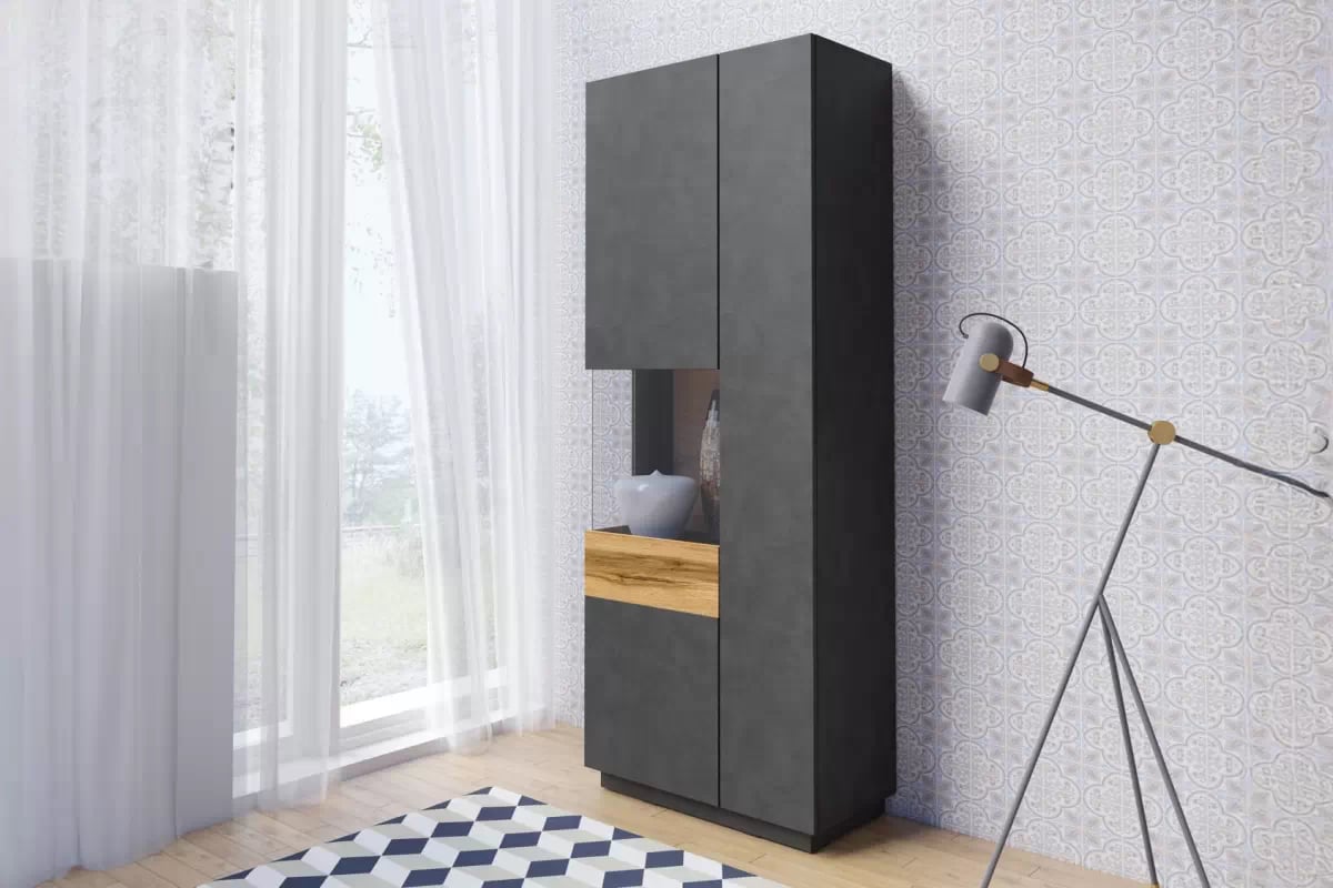 Dvoudveřová vitrína levá Silke 12 - matera / dub wotan Vitrína dvoudveřová Levá Silke 12 - matera / dub wotan