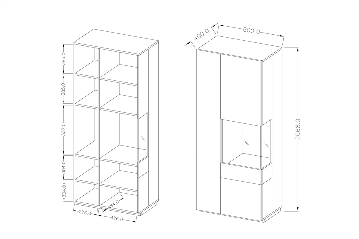 Hodvábna vitrína 80 cm pravá strana - matera / dub wotan Vitrína dvojdverová Pravá Silke 13 - matera / Dub wotan - Rozmery