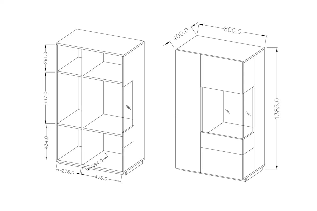 Vitrína dvojdverová Pravá Silke 44 - matera / Dub wotan Vitrína dvojdverová Pravá Silke 44 - matera / Dub wotan - Rozmery