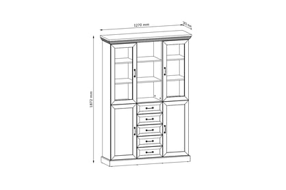 Vitrína Royal W2D - Borovica Nordic/Divoký dub Vitrína dvojdverová Royal so zásuvkami 127 cm - Borovica Nordic/Divoký dub