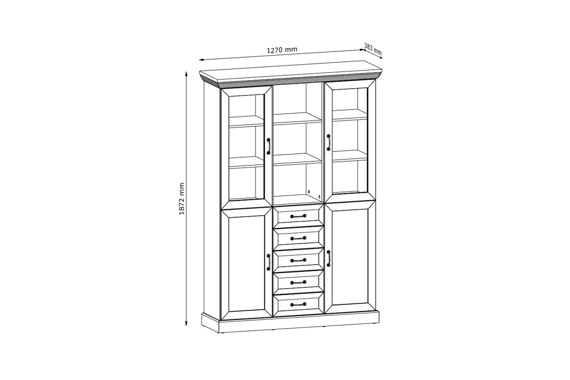 Vitrína Royal W2D - 127 cm - borovice nordická / divoký dub Vitrína dvoudveřová Royal se zásuvkami 127 cm - borovice nordycka/divoký dub