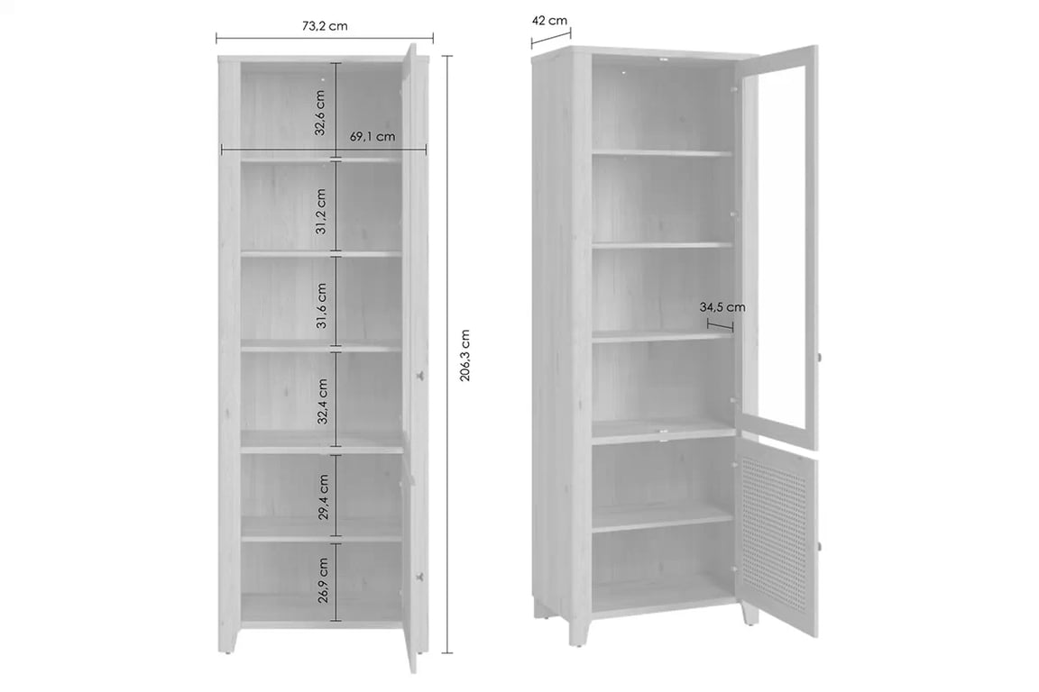 Dvoudveřová vitrína Selia 01 - jackson hickory / amadeus Vitrína dvoudveřová Selia 01 - jackson hikory / amadeus - Rozměry