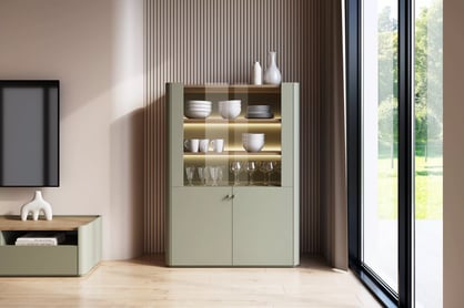 Vitrína Elivo 100 cm - eukaliptus / dub baltic dune Vitrína Elivo 100 cm - eukaliptus / dub baltic dune