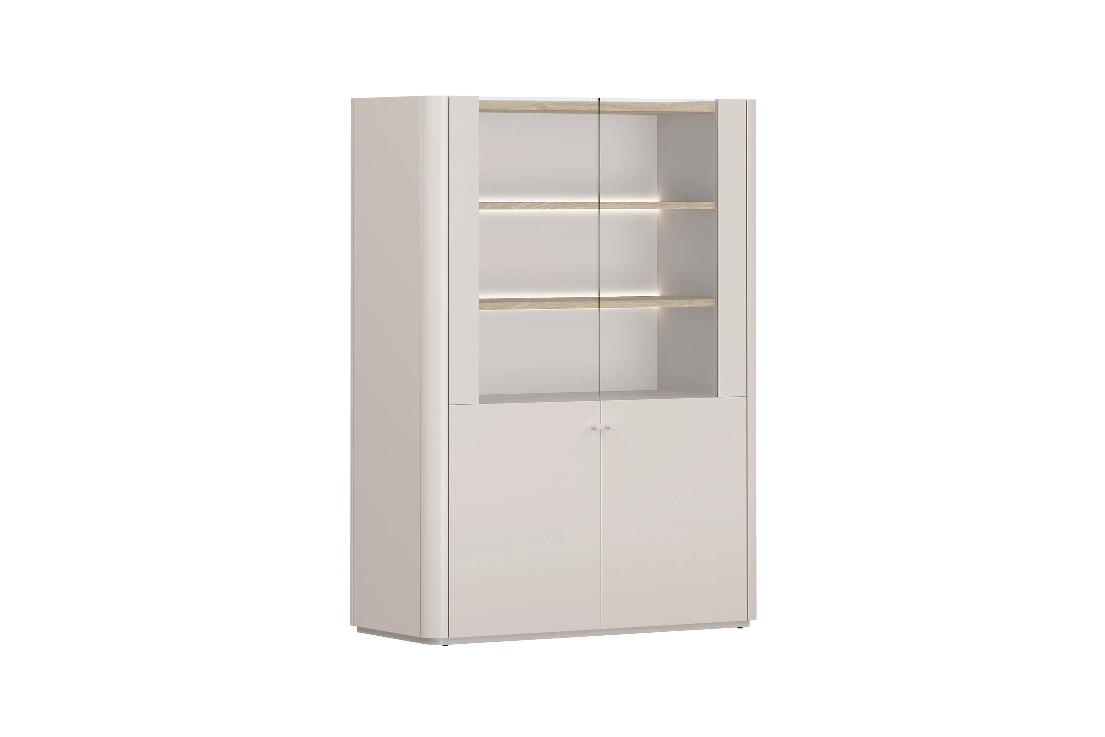 Vitrína Elivo 100 cm dvoudveřová - kašmír / olejovaný dub Vitrína Elivo 100 cm - kašmír / dub olejowany