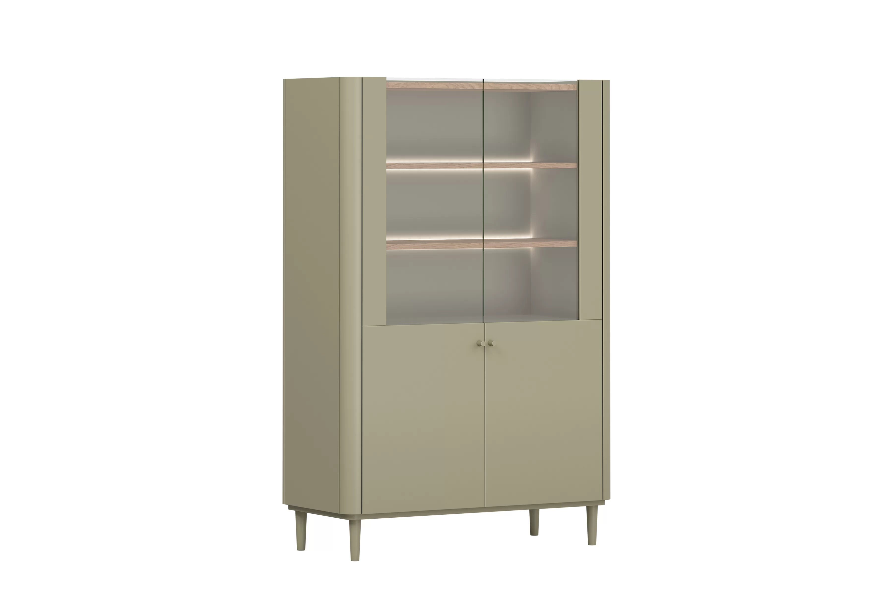 Vitrína Elivo 100 cm dvoudveřová na nožkách - eukalyptus / dub baltic dune Vitrína Elivo 100 cm na nožkách - eukaliptus / dub baltic dune