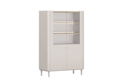 Vitrína Elivo 100 cm dvoudveřová na nožkách - kašmír / olejovaný dub