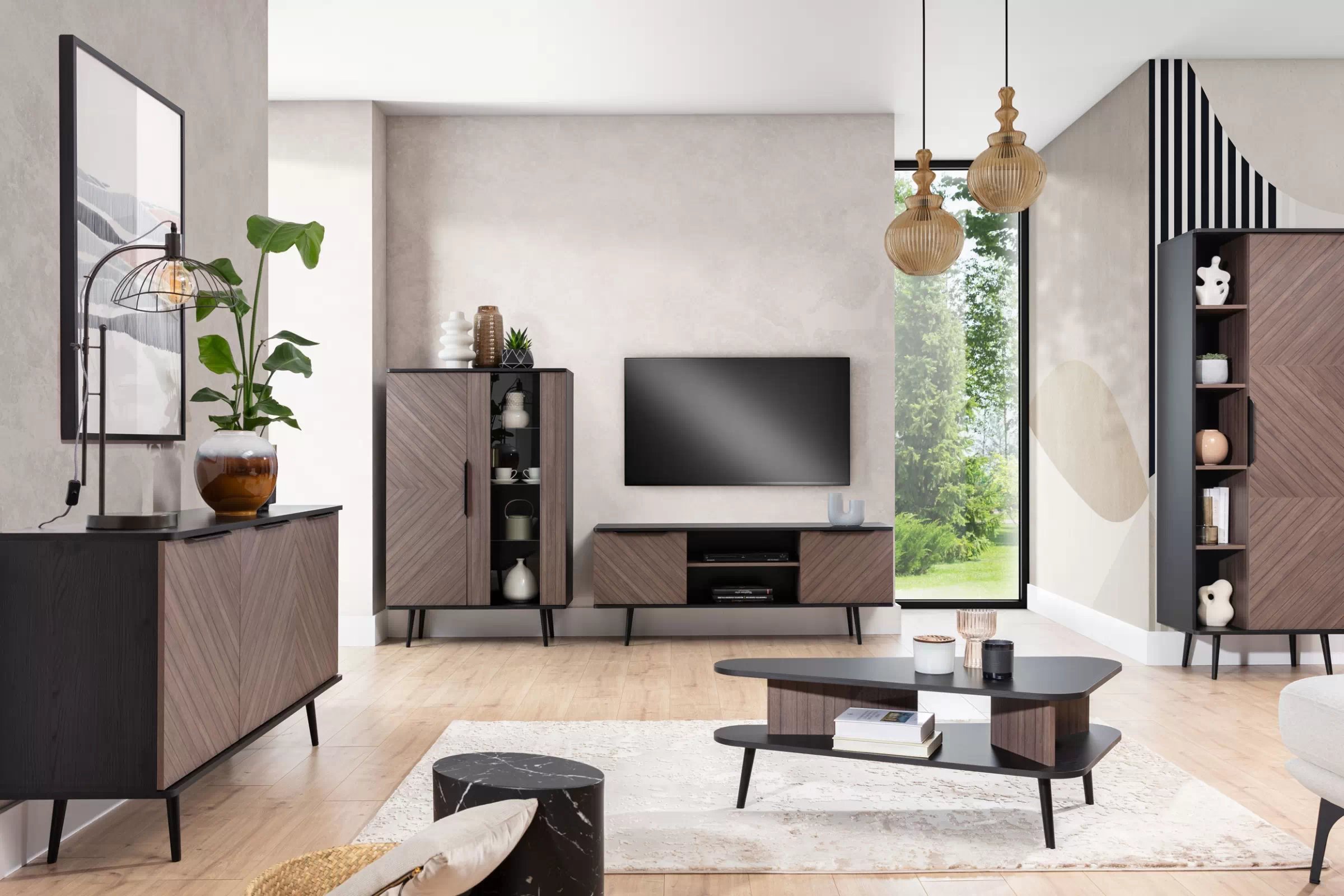 Vitrína Eterio 90 cm - captains deck / černý grafit Vitrína Eterio 90 cm - captains deck / černá grafit