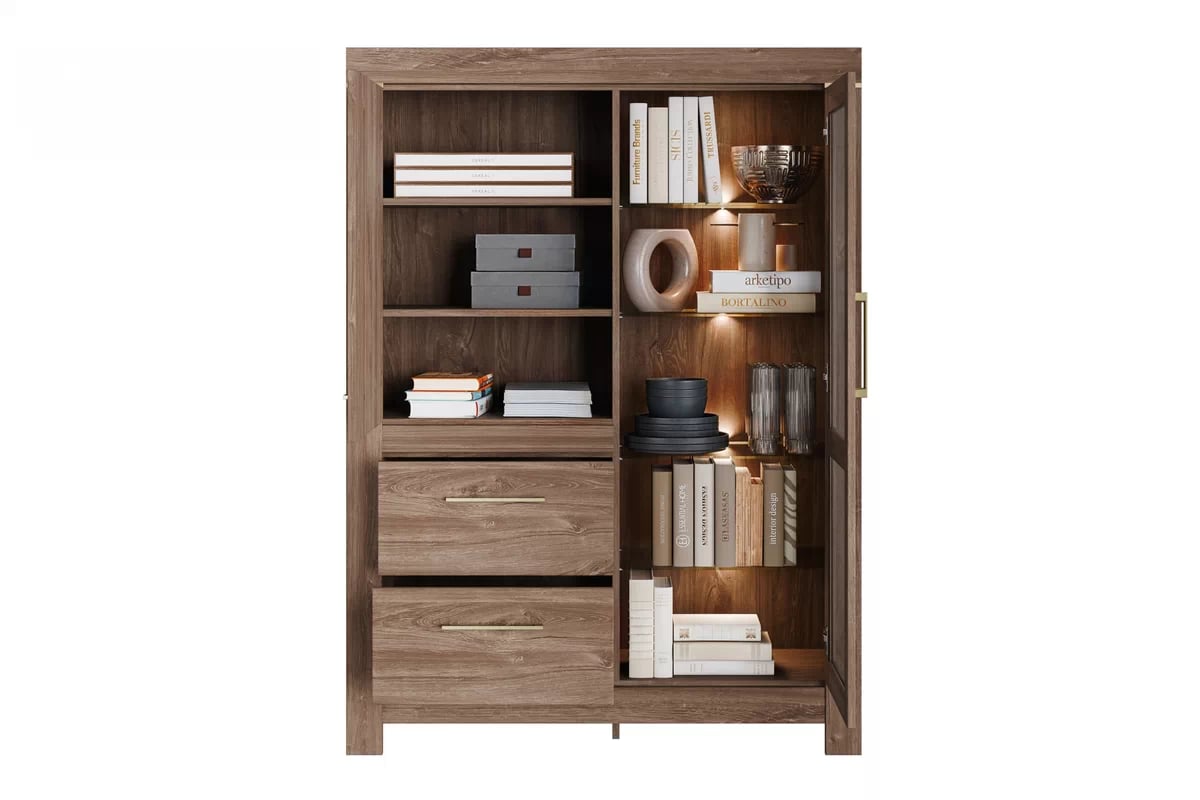 Vitrína German 115 cm - dub stirling Vitrína German so zásuvkami 115 cm - Dub stirling