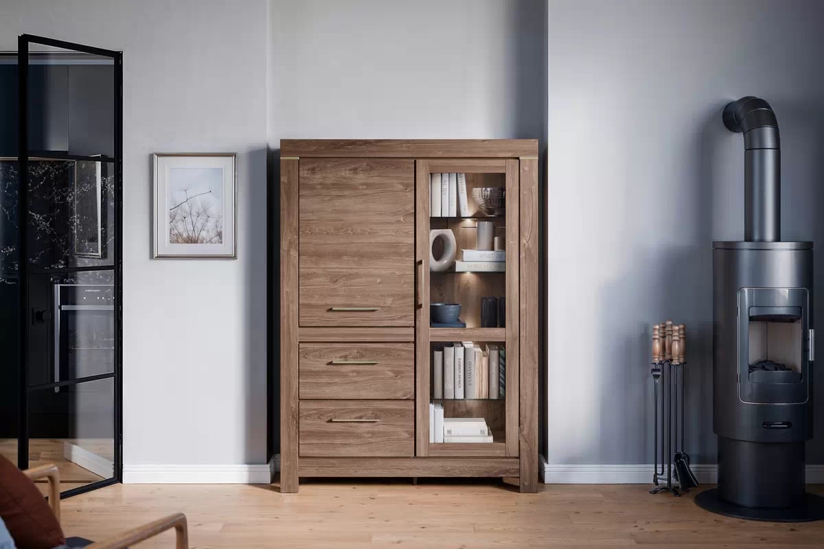 Vitrína German 115 cm - dub stirling Vitrína German so zásuvkami 115 cm - Dub stirling