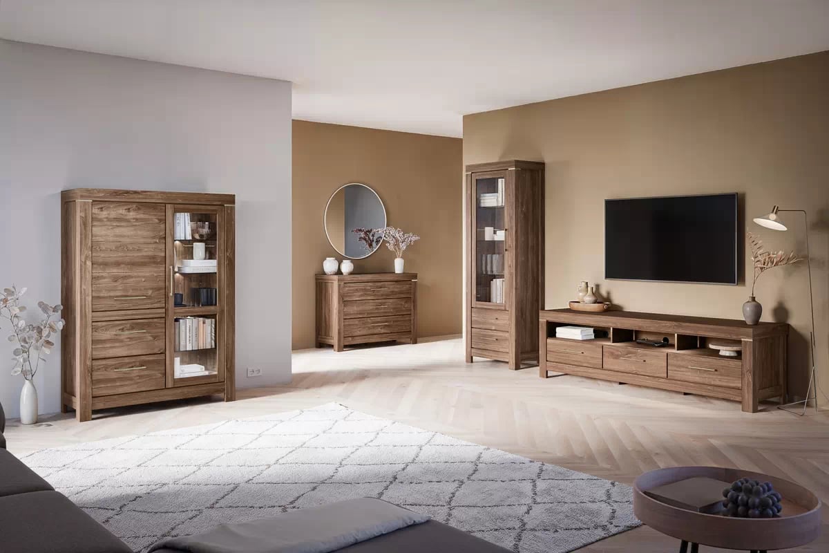 Vitrína German 115 cm - dub stirling Vitrína German so zásuvkami 115 cm - Dub stirling