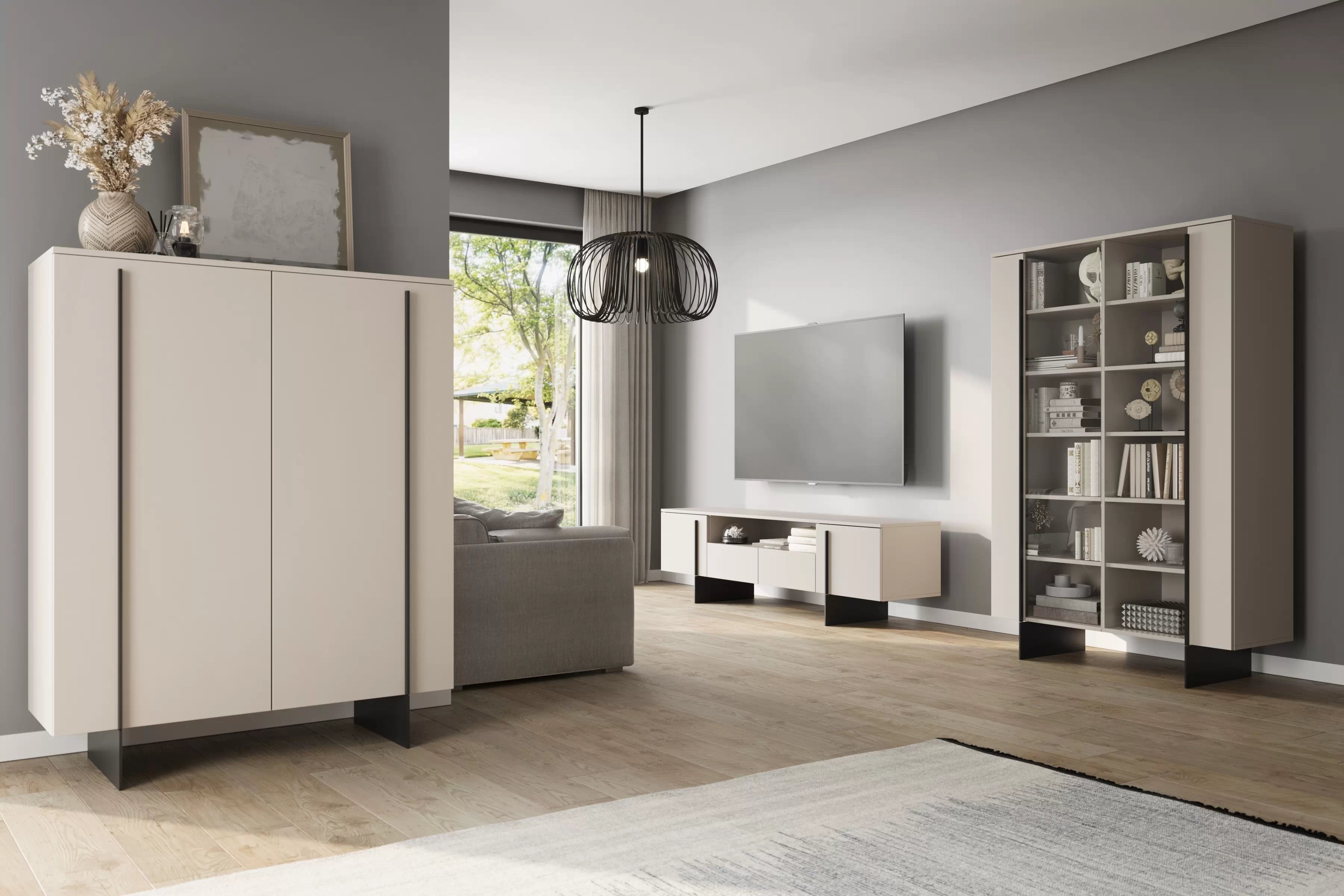 Vitrína Larena z metalowymi nogami 120 cm - kašmír / čierny nozki Vitrína Larena z metalowymi nogami 120 cm - kašmír / čierny nozki