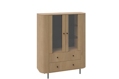 Moderní vitrína Lento 123 cm se zásuvkami - dub cremona