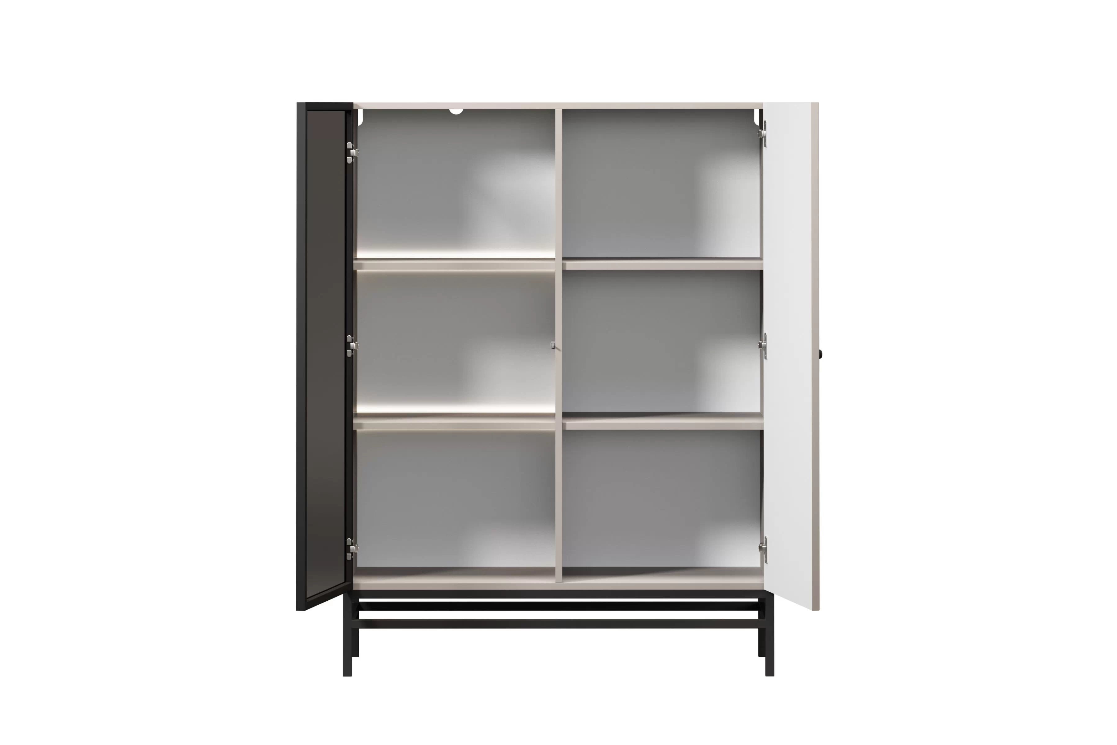 Vitrína Lorini 100 cm na podstavci - kašmírová / černá úchytka Vitrína Lorini pro obývacího pokoje 100 cm - kašmír / černá uchwyt / Rošt