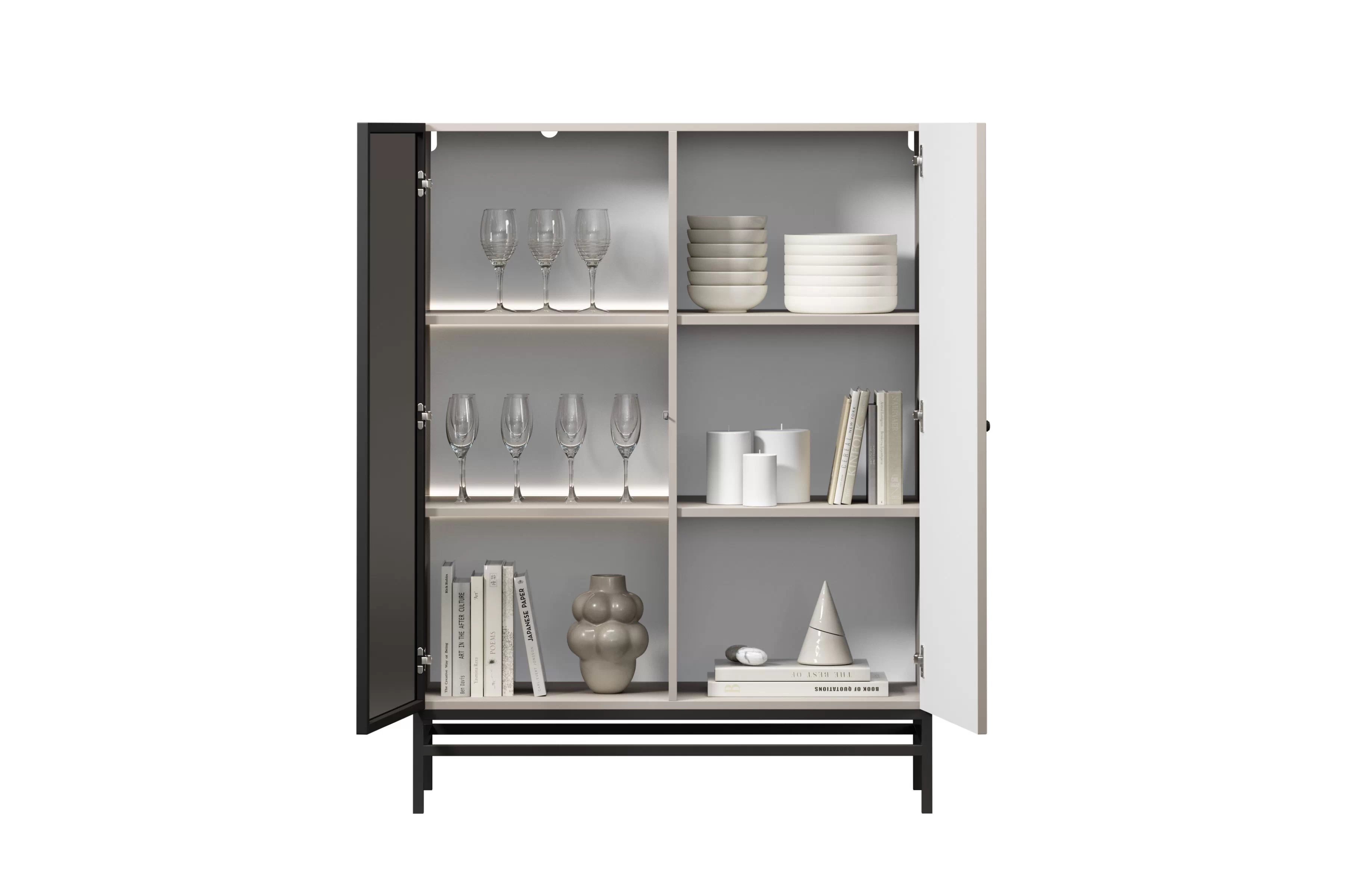 Vitrína Lorini 100 cm na podstavci - kašmírová / černá úchytka Vitrína Lorini pro obývacího pokoje 100 cm - kašmír / černá uchwyt / Rošt