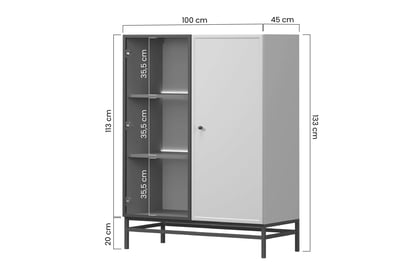 Vitrína Lorini 100 cm na stojane - kašmírová / čierna úchytka T Vitrína Lorini do obývacej izby 100 cm - kašmír / Čierny Úchytka T-bar / Rošt