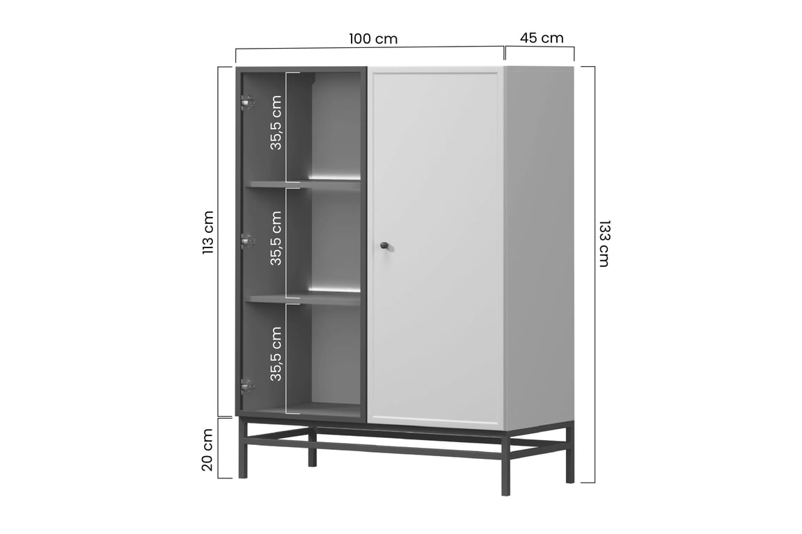 Vitrína Lorini 100 cm na stojane - kašmírová / čierna úchytka T Vitrína Lorini do obývacej izby 100 cm - kašmír / Čierny Úchytka T-bar / Rošt