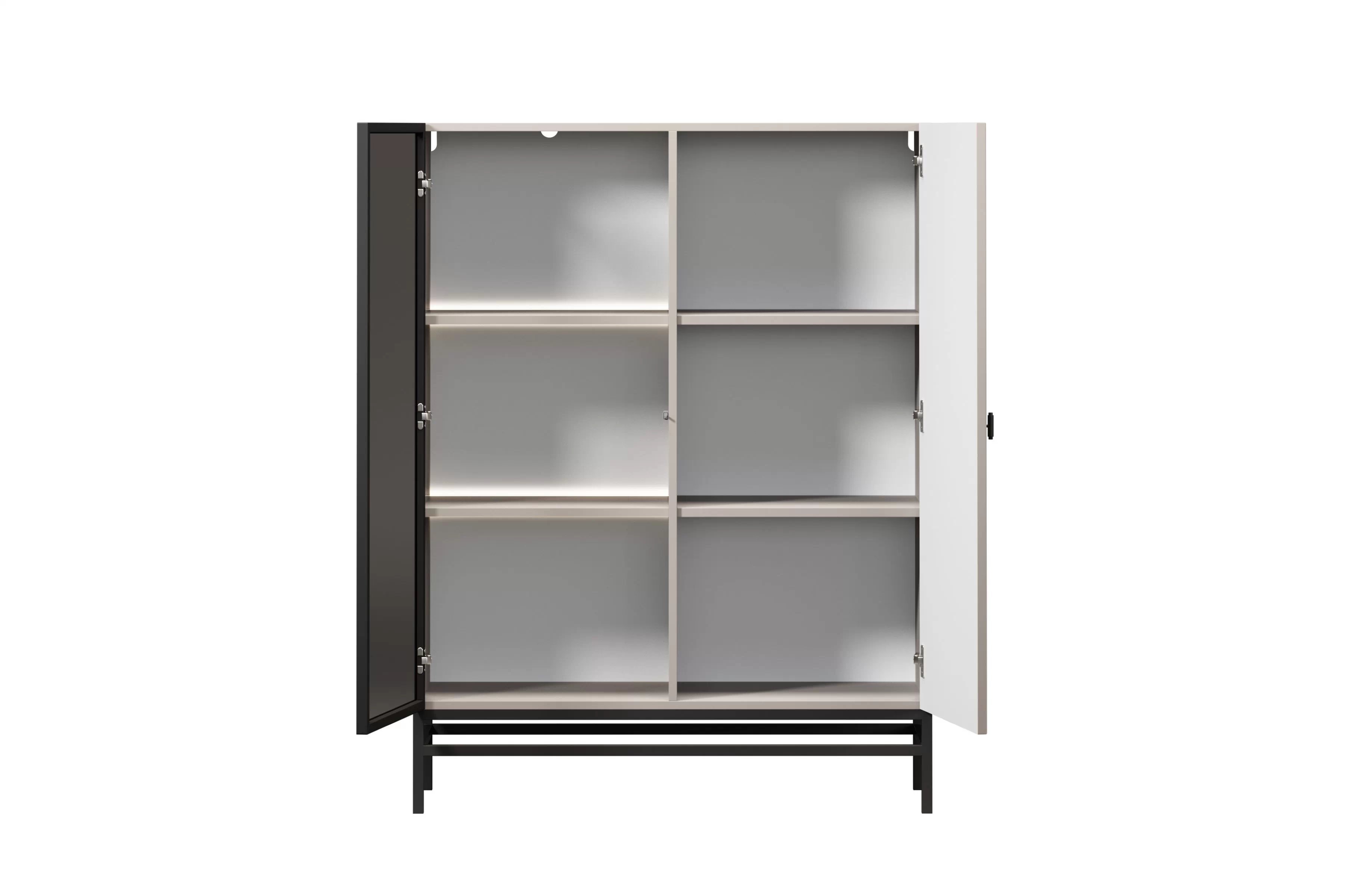 Vitrína Lorini 100 cm na podstavci - kašmírová / černá úchytka T-bar Vitrína Lorini pro obývacího pokoje 100 cm - kašmír / černá uchwyt T-bar / Rošt