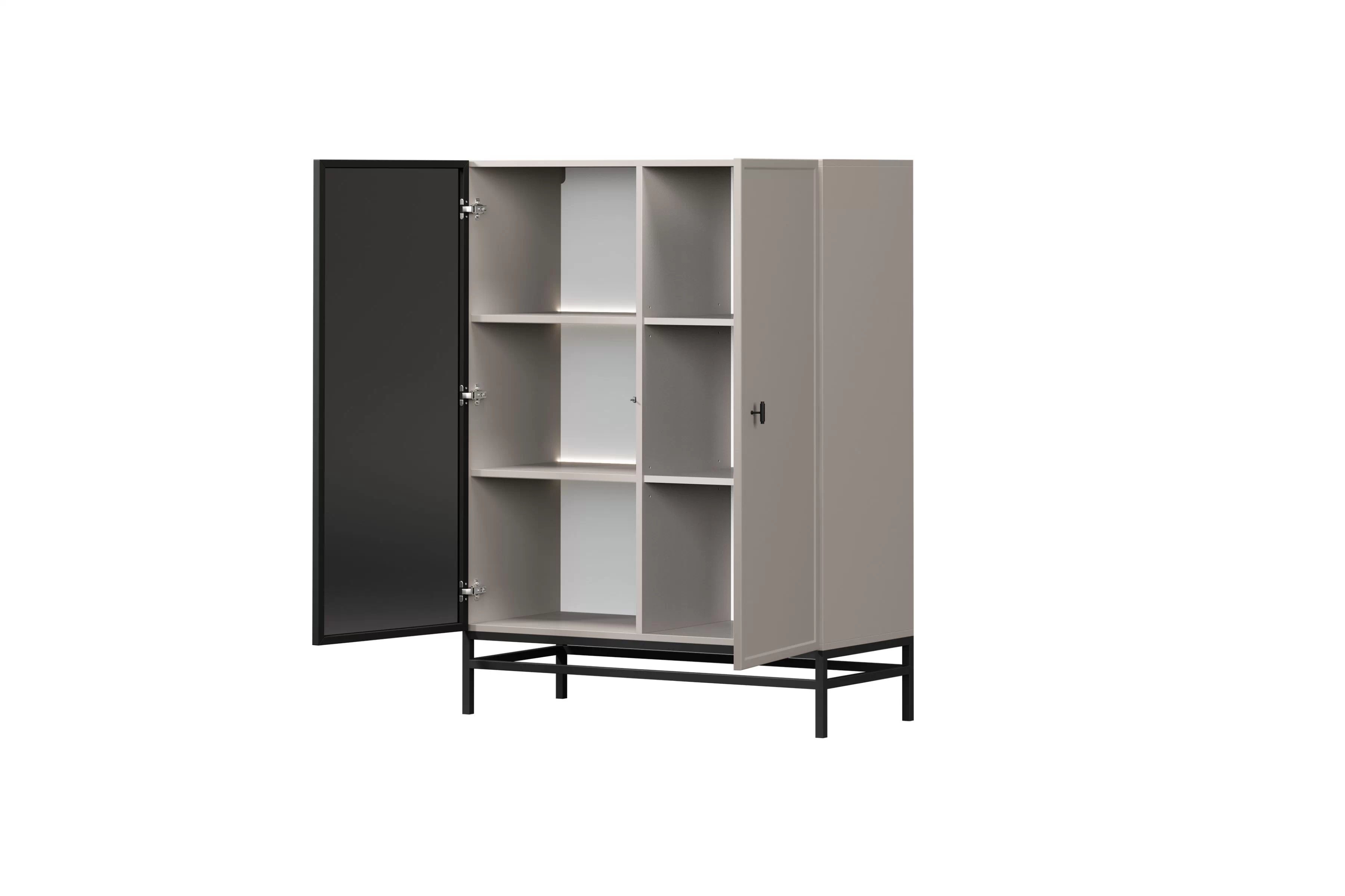 Vitrína Lorini 100 cm na podstavci - kašmírová / černá úchytka T-bar Vitrína Lorini pro obývacího pokoje 100 cm - kašmír / černá uchwyt T-bar / Rošt