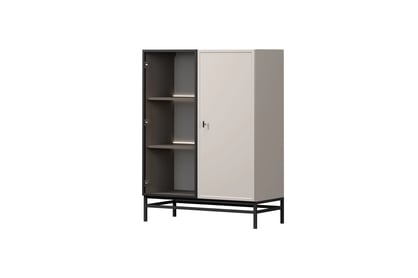 Vitrína Lorini do obýváku 100 cm - kašmír / černý úchyt T-bar / podnož