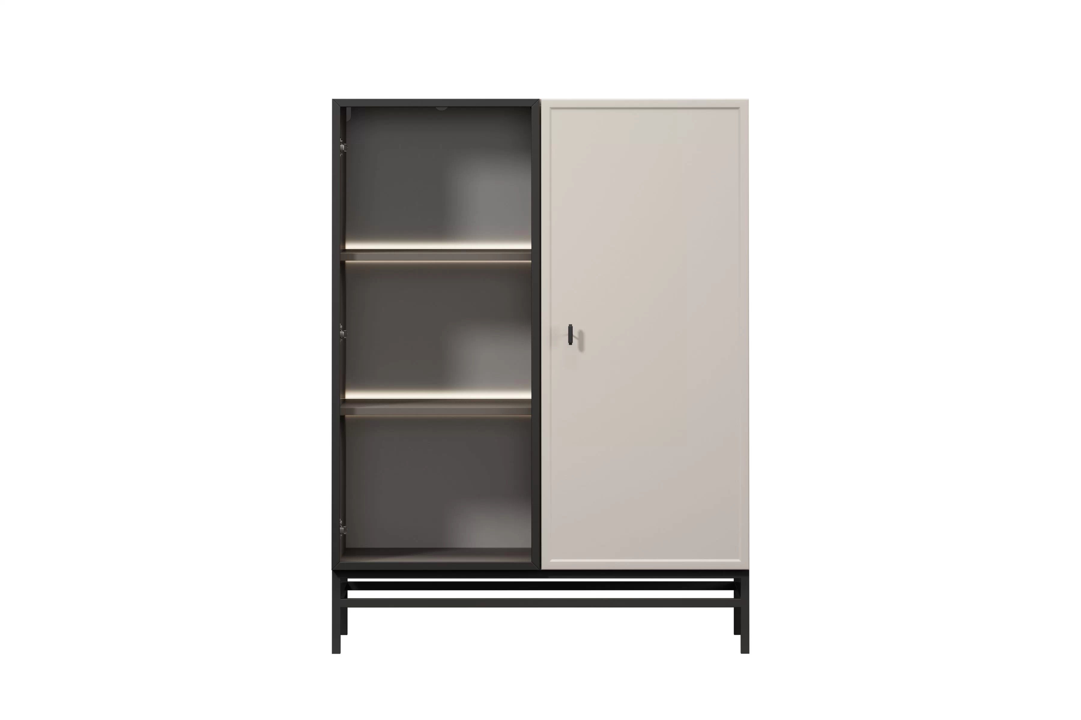 Vitrína Lorini 100 cm na podstavci - kašmírová / černá úchytka T-bar Vitrína Lorini pro obývacího pokoje 100 cm - kašmír / černá uchwyt T-bar / Rošt