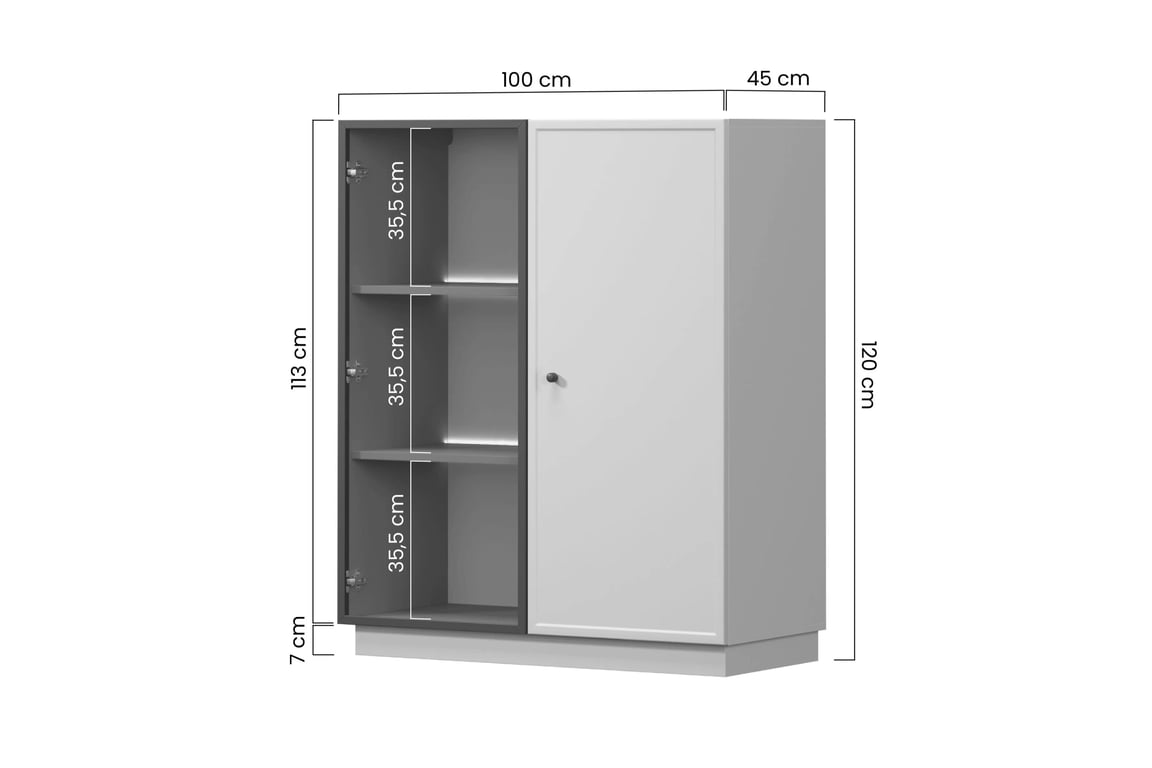 Vitrína Lorini 100 cm na sokli - kašmírová / čierna úchytka T Vitrína Lorini do obývacej izby 100 cm - kašmír / Čierny Úchytka T-bar