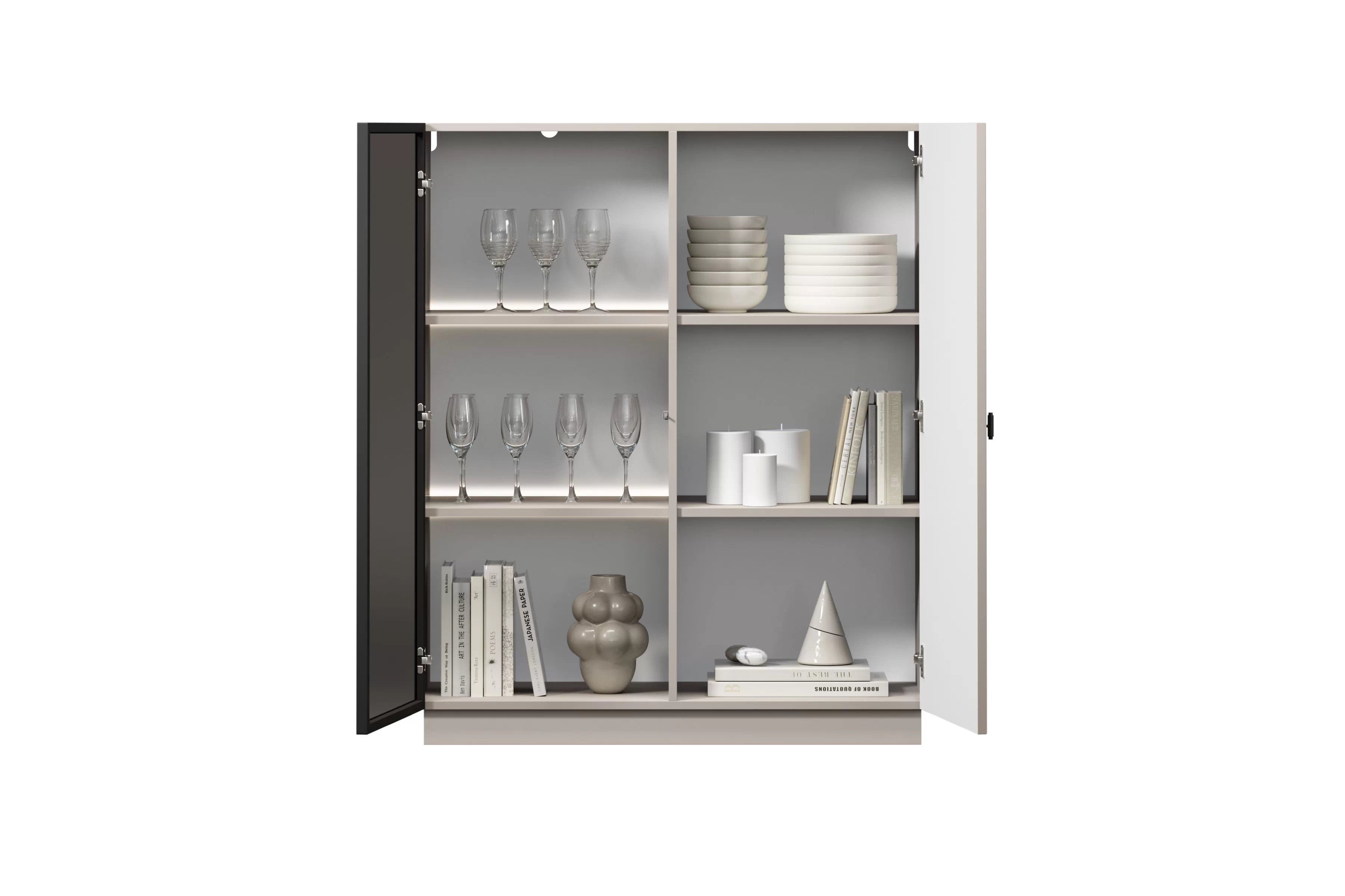 Vitrína Lorini 100 cm - kašmírová / černá úchytka T-bar Vitrína Lorini pro obývacího pokoje 100 cm - kašmír / černá uchwyt T-bar