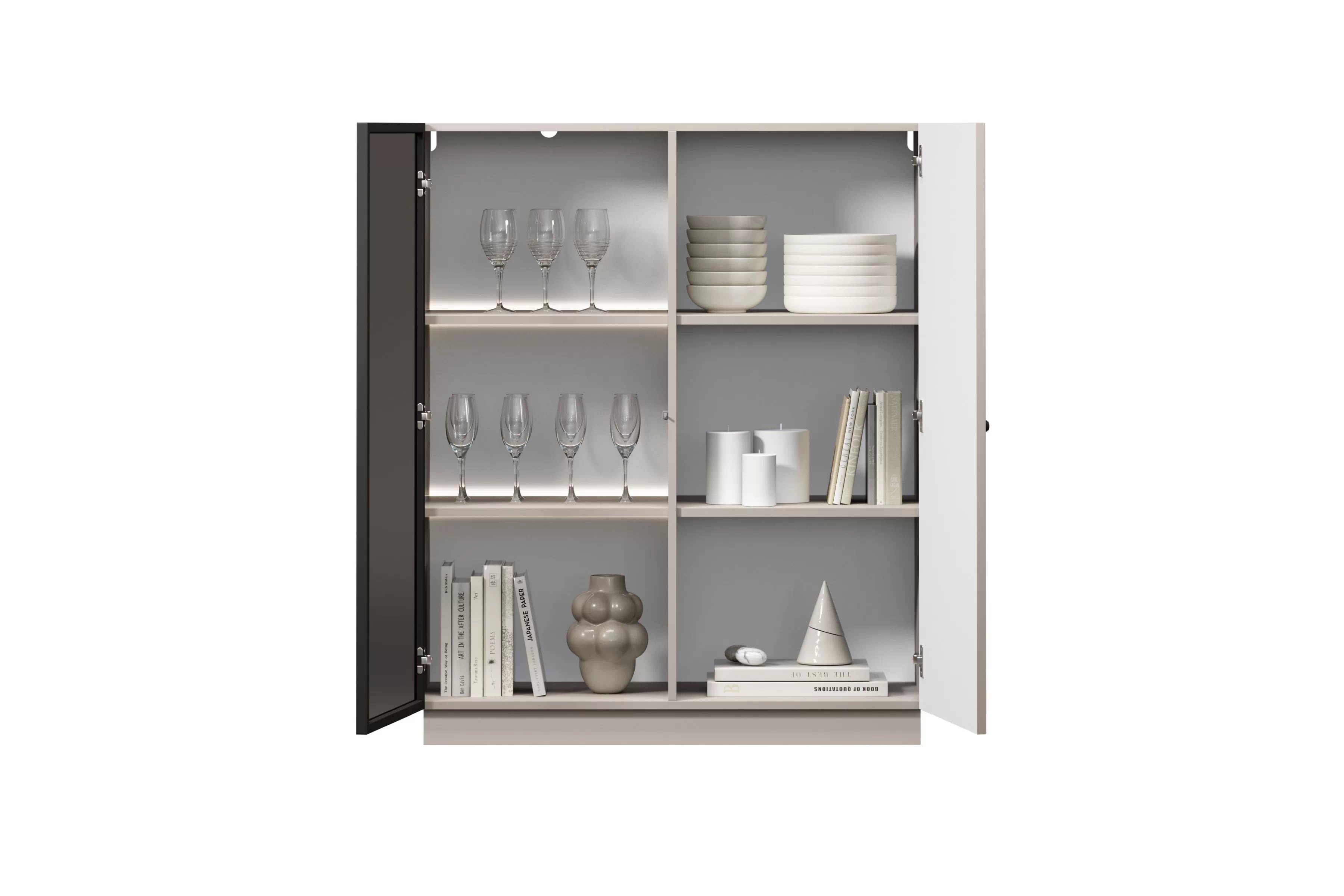 Vitrína Lorini 100 cm - kašmírová / černá úchytka Vitrína Lorini pro obývacího pokoje 100 cm - kašmír / černá uchwyt