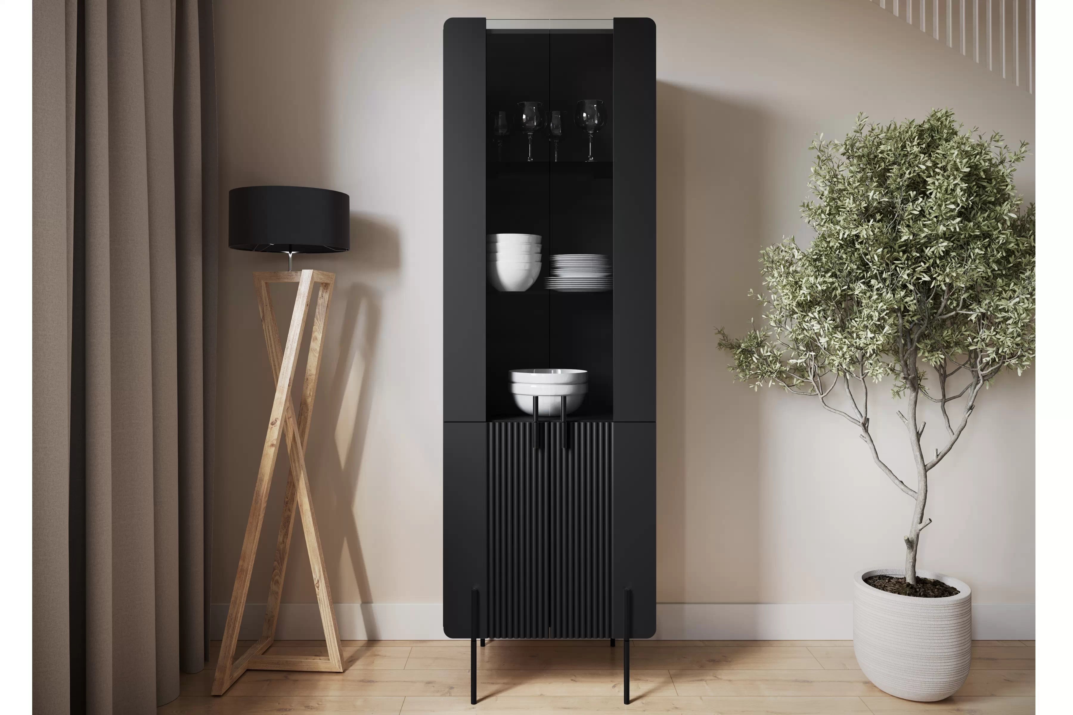 Vitrína Malmi 60 cm - černý mat / černé nožky Vitrína Malmi 60 cm - černá mat / černá nozki