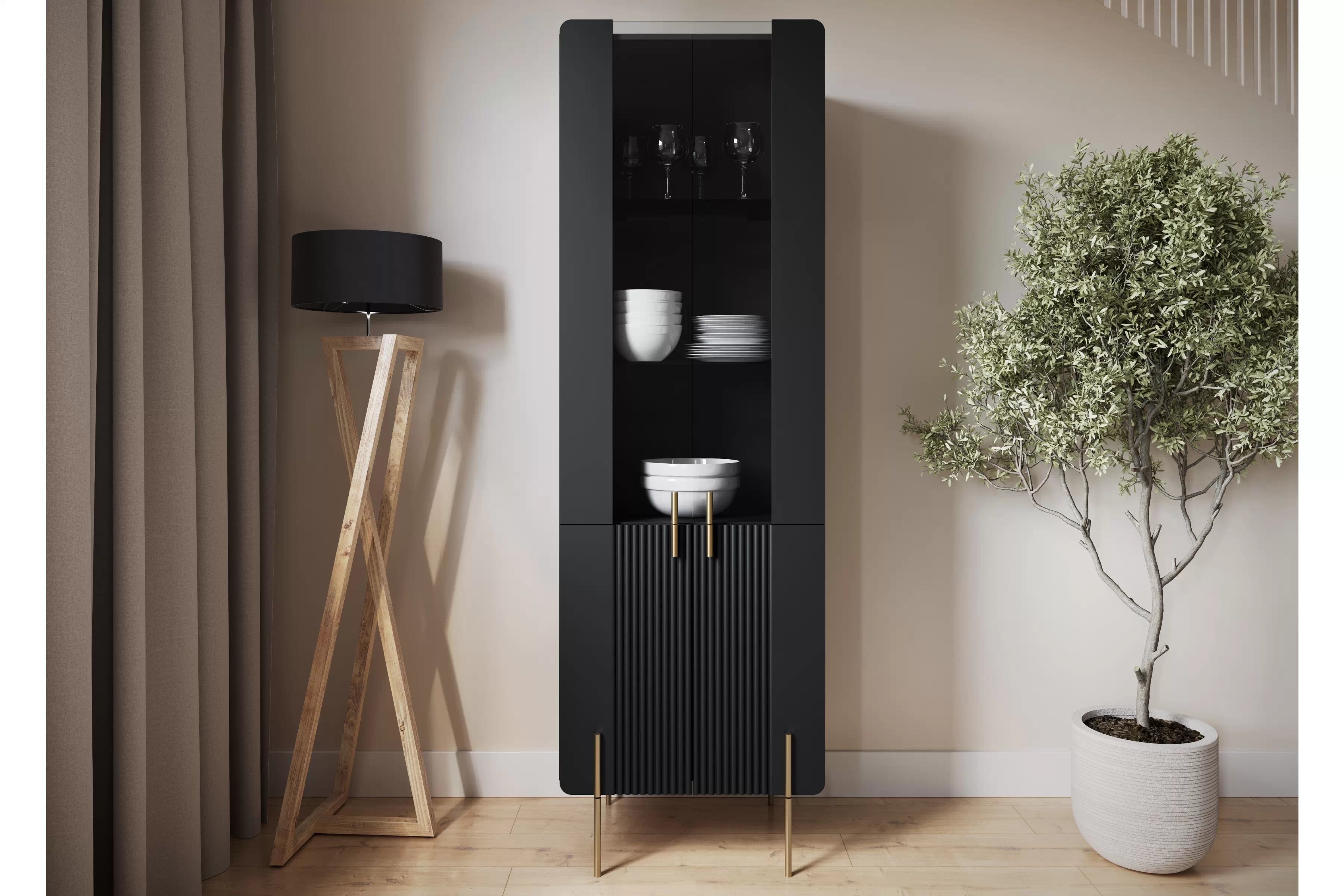 Vitrína Malmi 60 cm - černý mat / zlaté nožky Vitrína Malmi 60 cm - černá mat / zlote nozki