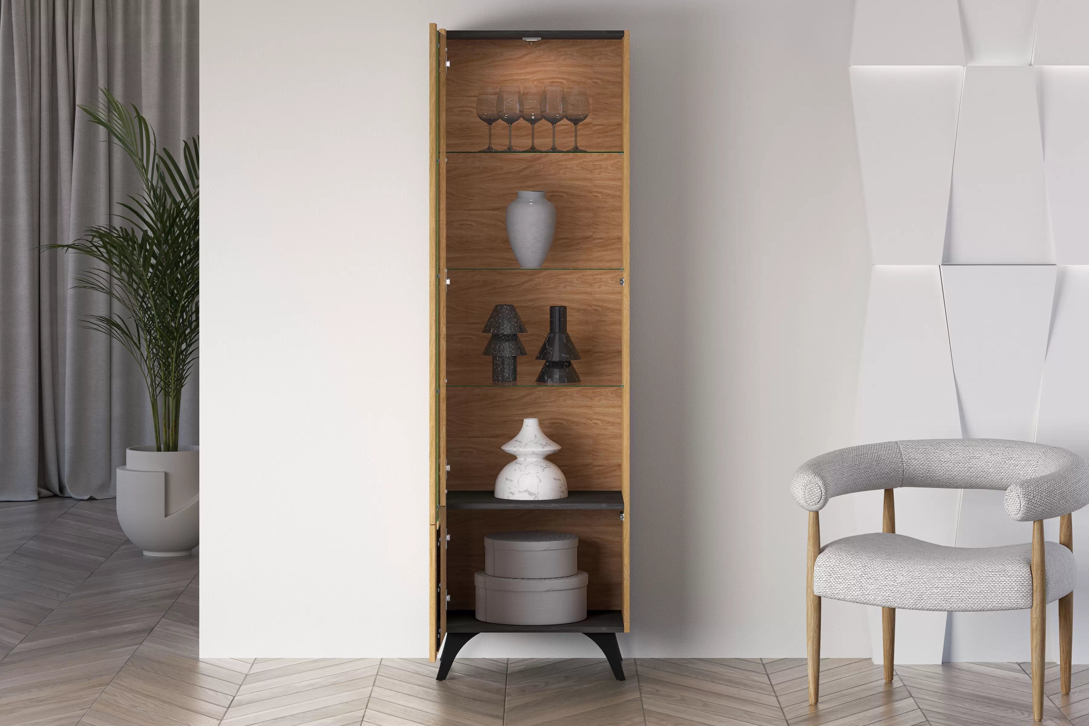 Vitrína Natina 02 ľavá 58 cm - dub baltic dune Vitrína Natina 02 ľavostranná 58 cm - Dub baltic dune / Jaseň portland Čierny