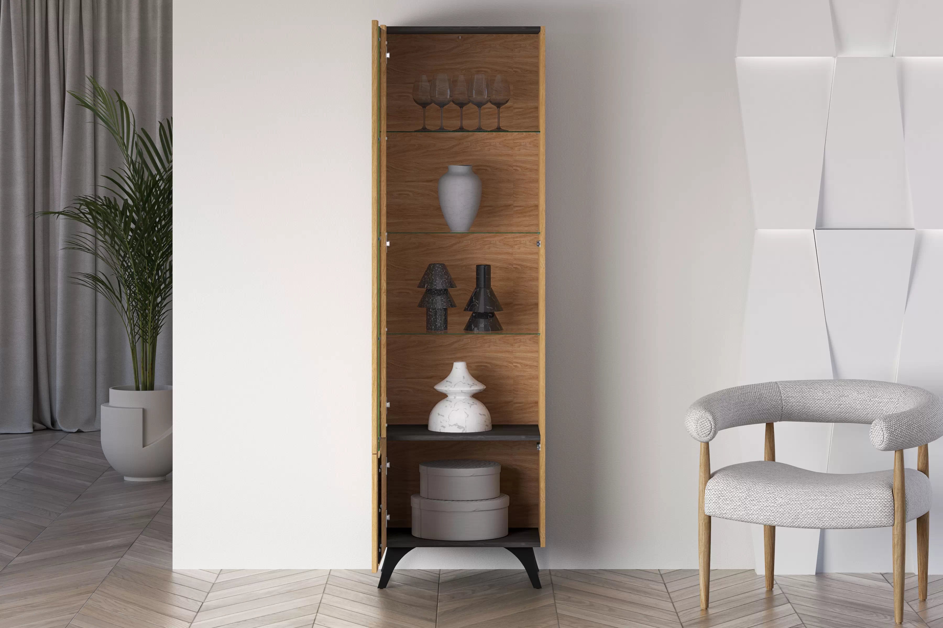 Vitrína Natina 02 ľavá 58 cm - dub baltic dune Vitrína Natina 02 ľavostranná 58 cm - Dub baltic dune / Jaseň portland Čierny