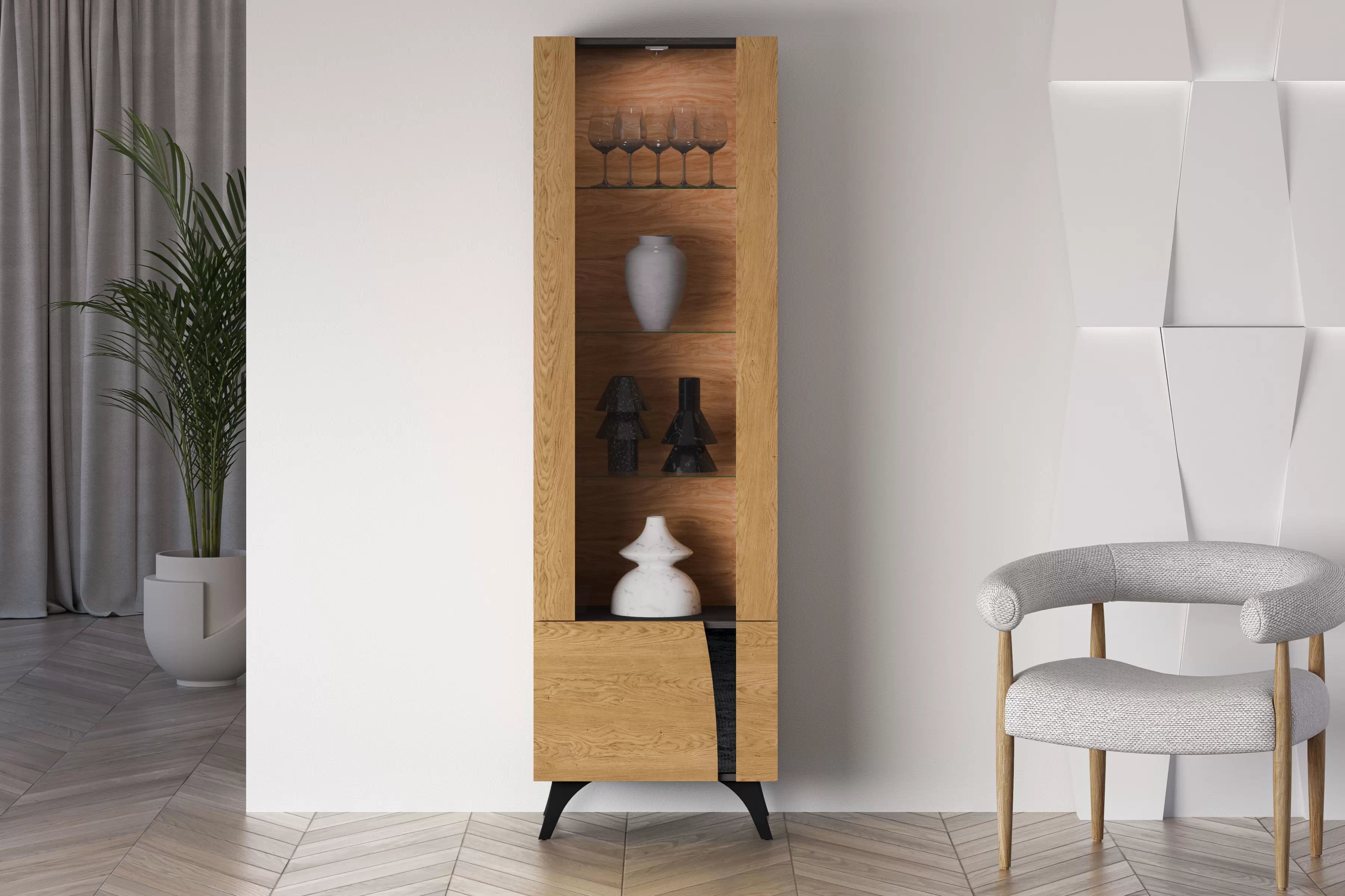 Vitrína Natina 02 ľavá 58 cm - dub baltic dune Vitrína Natina 02 ľavostranná 58 cm - Dub baltic dune / Jaseň portland Čierny