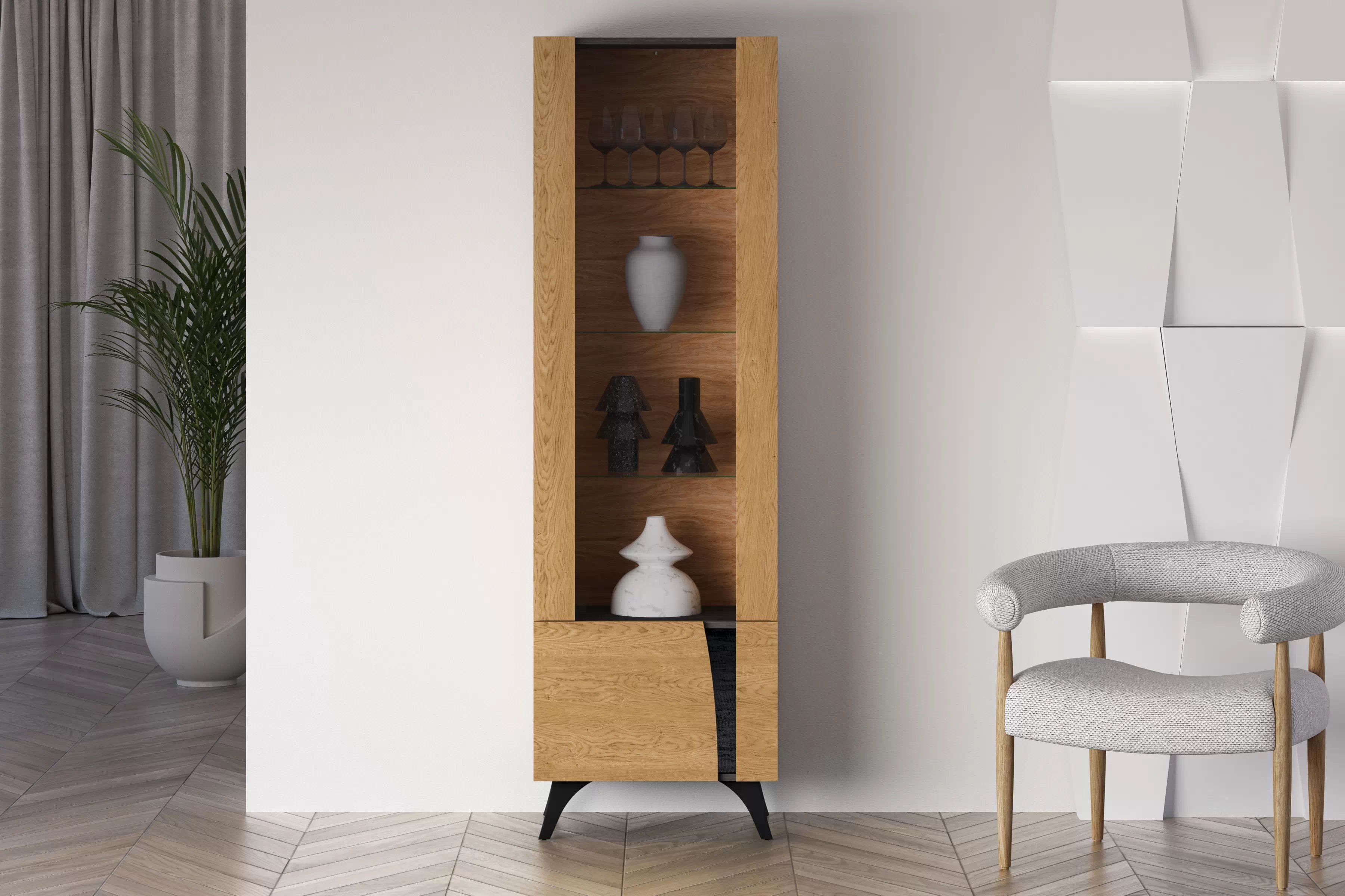 Vitrína Natina 02 ľavá 58 cm - dub baltic dune Vitrína Natina 02 ľavostranná 58 cm - Dub baltic dune / Jaseň portland Čierny