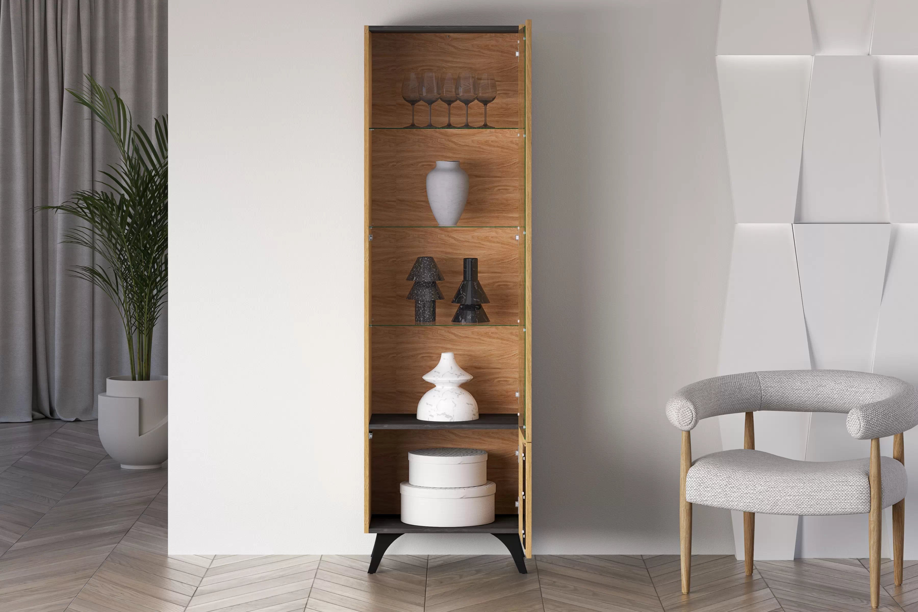 Vitrína Natina 02 pravá 58 cm - dub baltic dune Vitrína Natina 02 Pravostranná 58 cm - Dub baltic dune / Jaseň portland Čierny