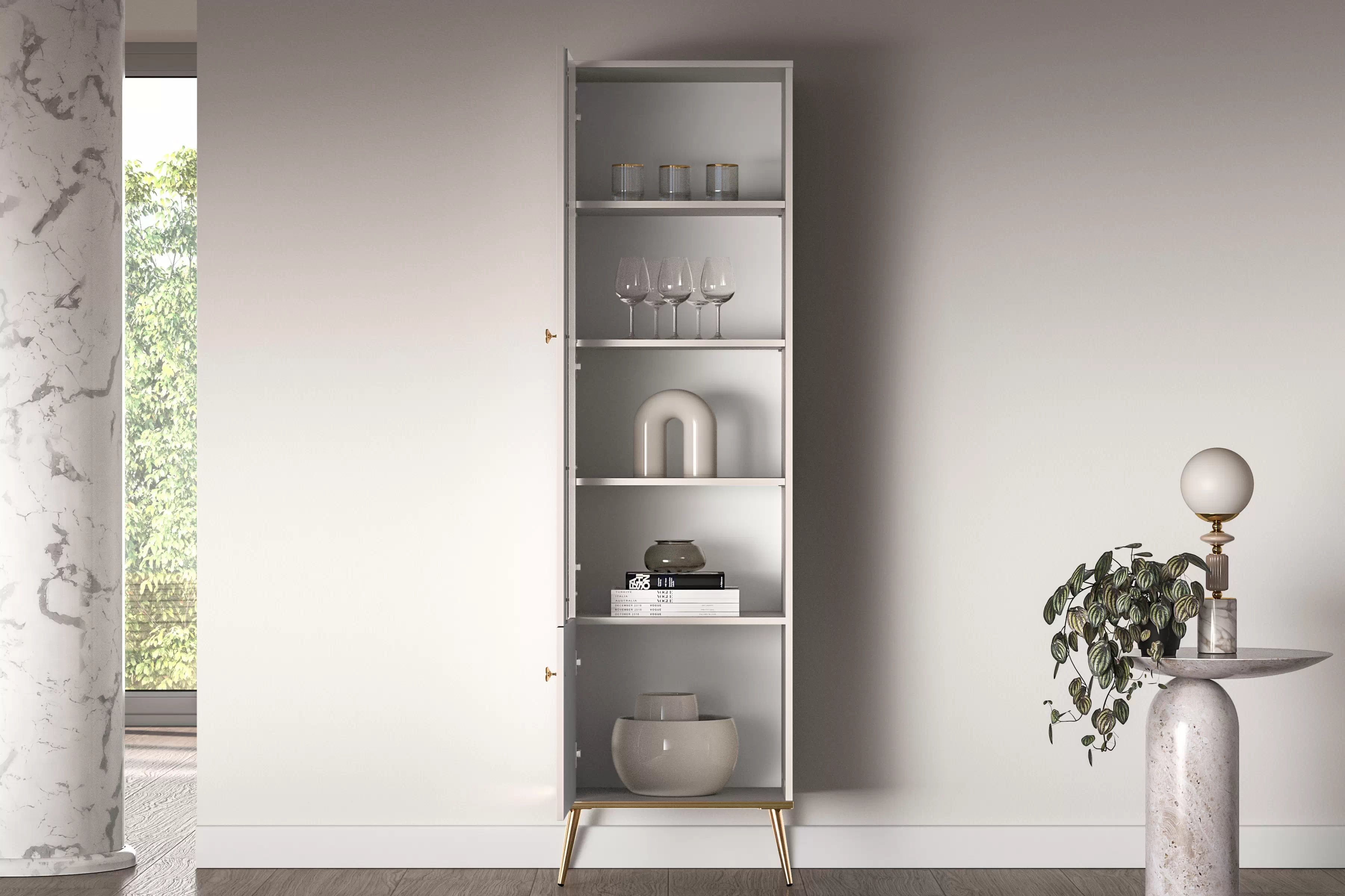 Vitrína Narelli 01 55 cm - kašmír / zlaté nožičky Vitrína Nerelli 01 so zásuvkami 55 cm - kašmír / zlote nožičky