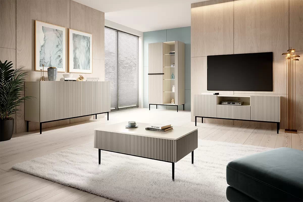 Vitrína Nicole 100 cm - kašmír / černé nožky Vitrína frézovaná