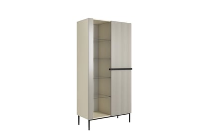 Vitrína Nicole 100 cm s drážkovaným čelem - kašmír / černé nohy