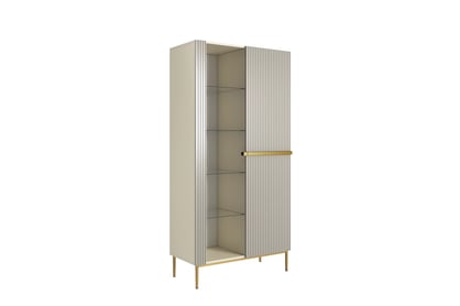 Vitrína Nicole 100 cm s drážkovaným čelom - kašmírové / zlaté nohy