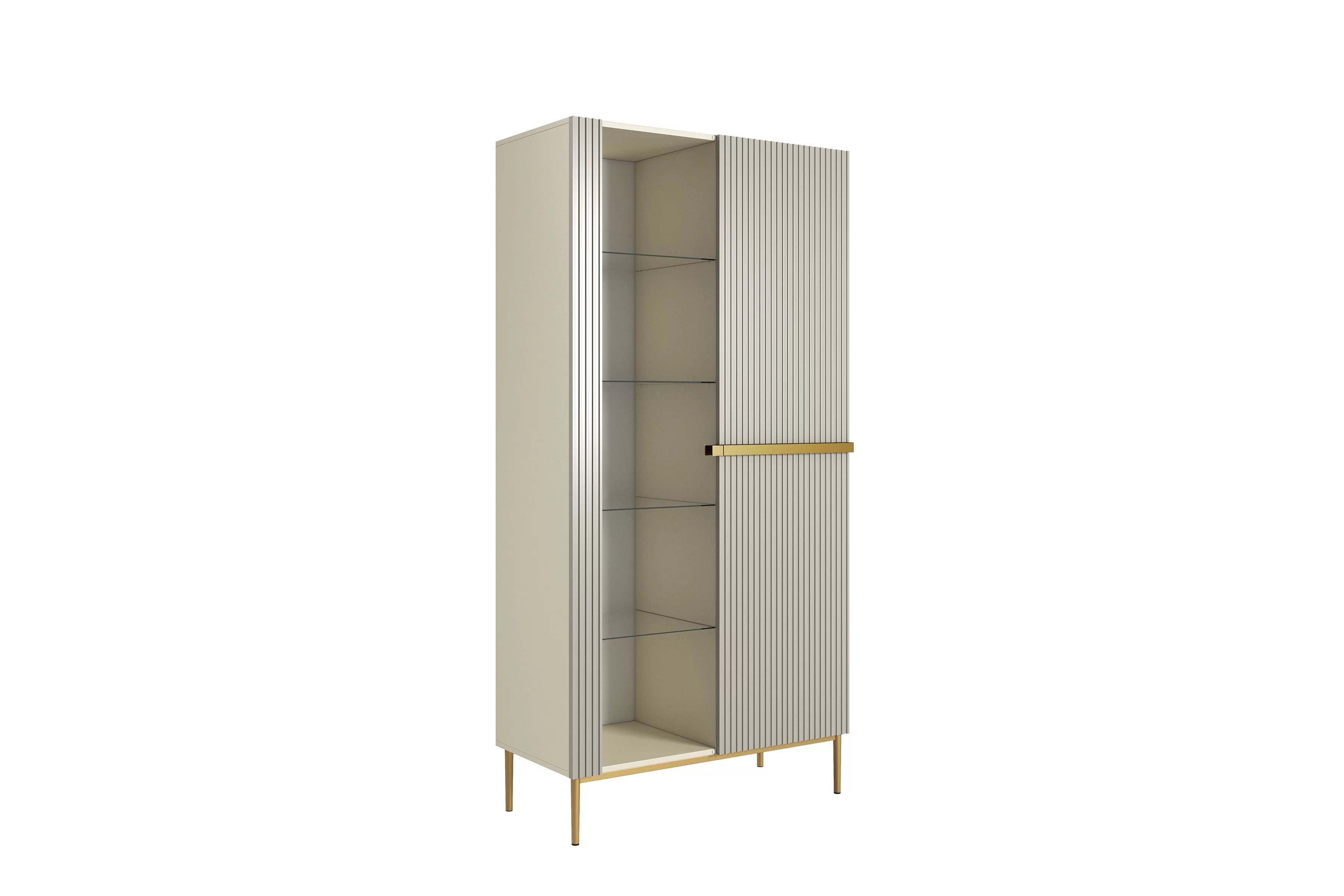 Vitrína Nicole 100 cm - kašmír / zlaté nožky Vitrína Nicole 100 cm s frézovanou přední částí - kašmír / zlote nozki